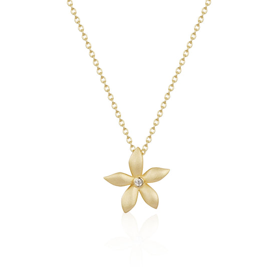 Sterling Silver Matte Finish Gold Plated Flower With Center CZ Necklace