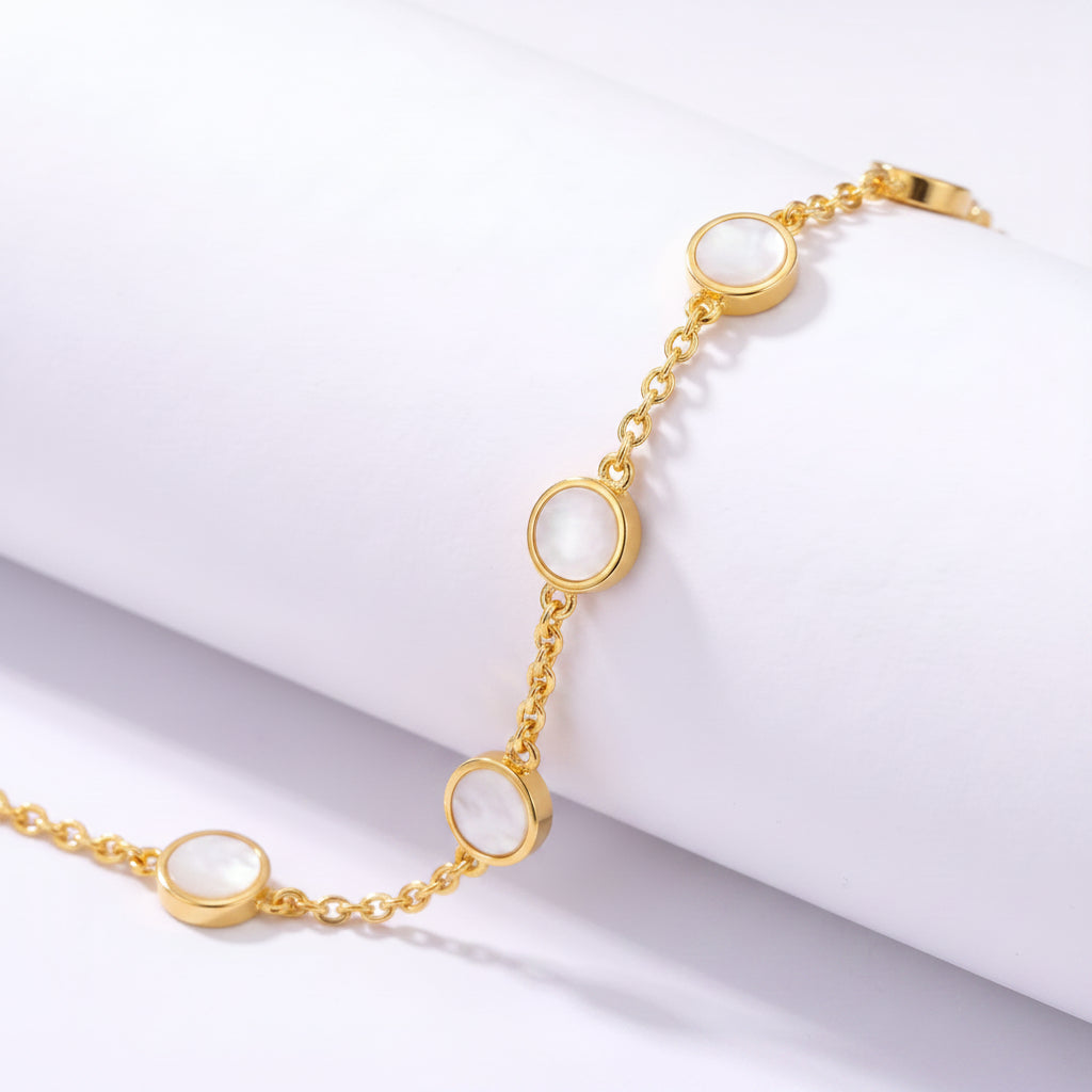 Sterling Silver Gold Plated Small Mother of Pearl Circles Bracelet