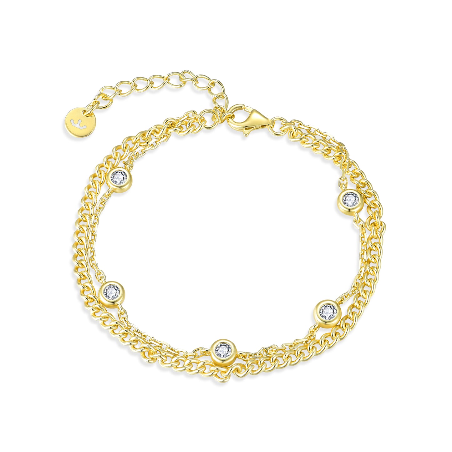 Sterling Silver Double Chain Cuban and Diamond by the Yard Bracelet