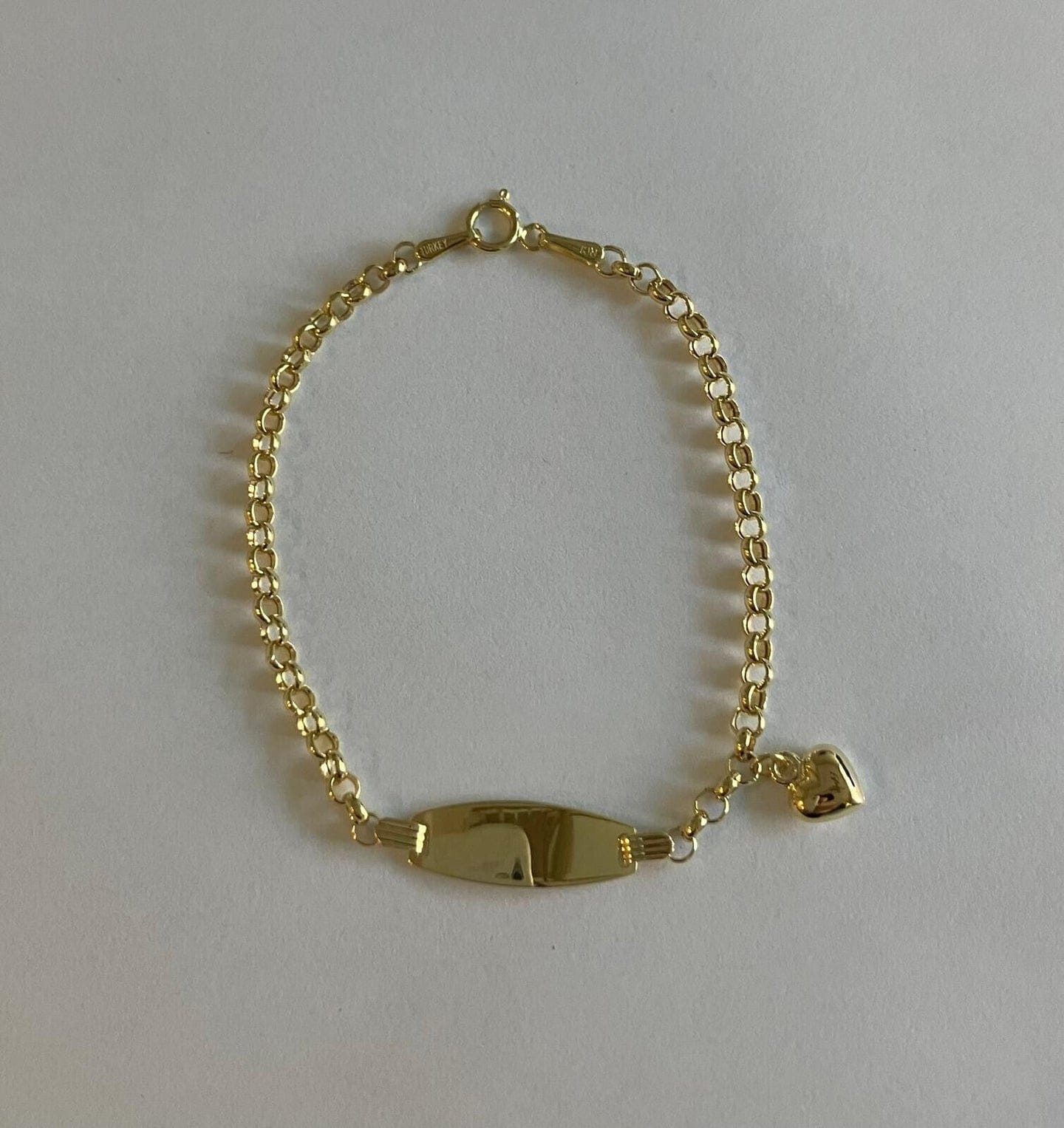 14k Gold Name Plate With Heart Children's Bracelet