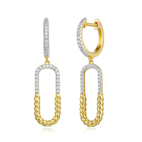 14kt Yellow Gold Diamond Paper Clip Drop Earrings
