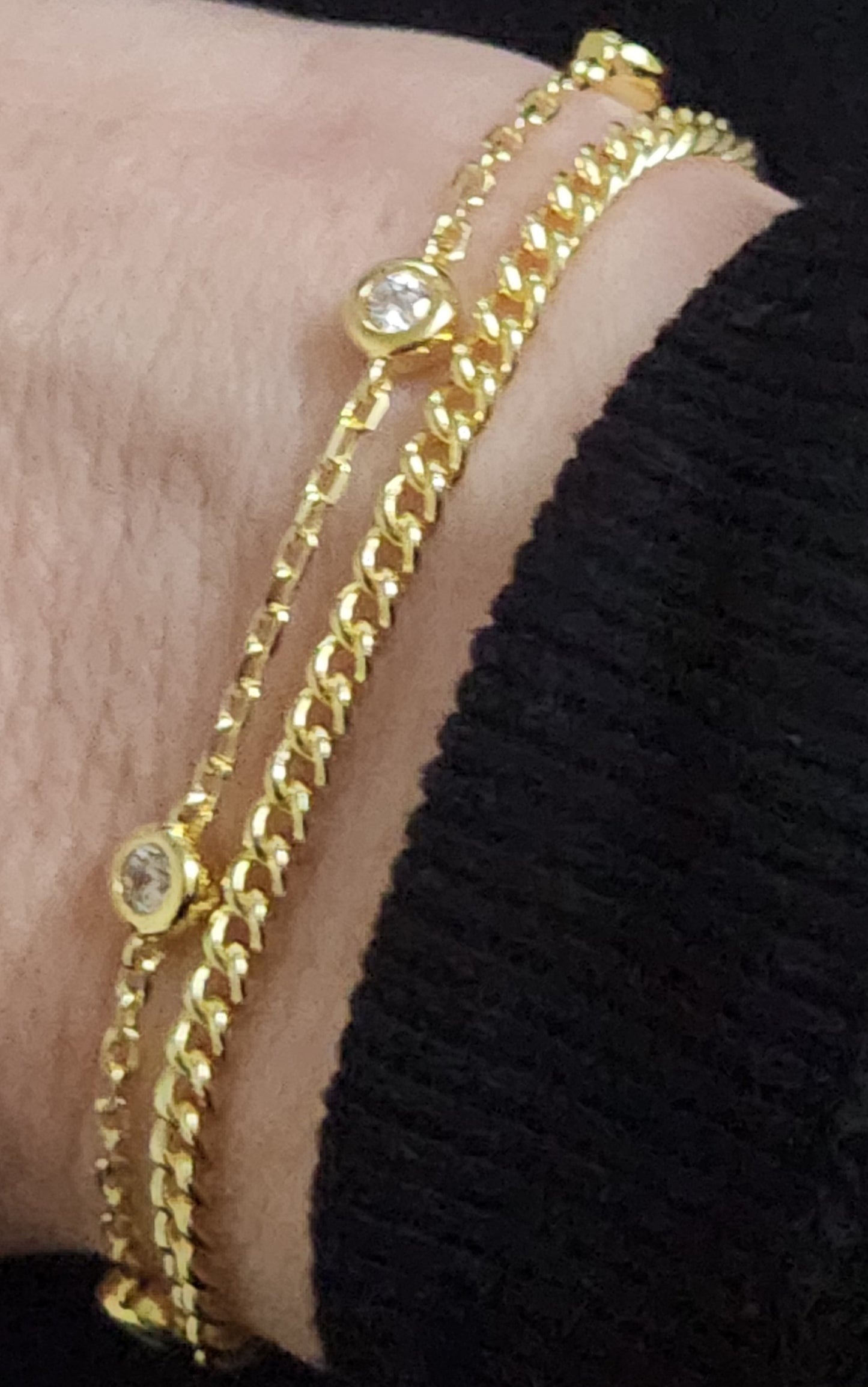 Sterling Silver Double Chain Cuban and Diamond by the Yard Bracelet