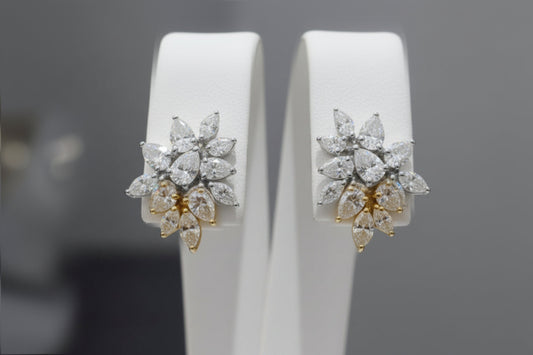 Botanical Cluster Lab Diamond Stud Earrings in 14k Two Tone White and Yellow Gold