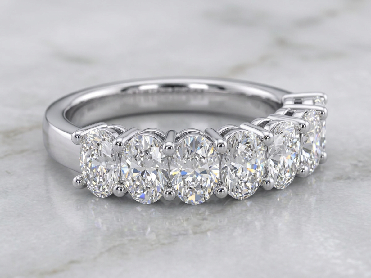 14K Gold 7 Stone Oval CVD Diamond Ring