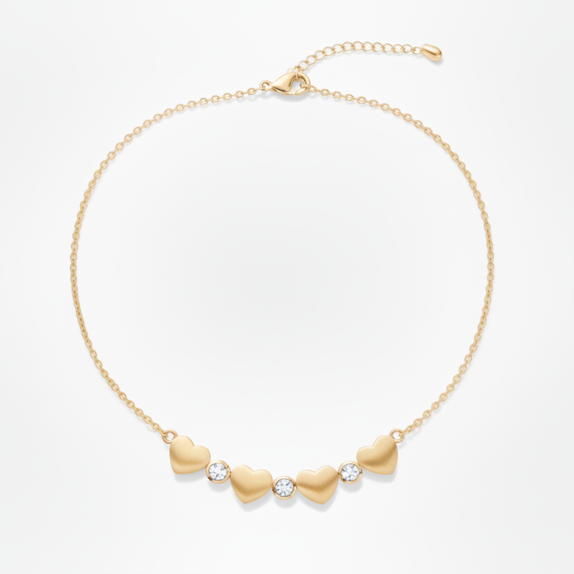 Gold Plated Sterling Silver Puffy Heart and Bezel Set CZ Necklace