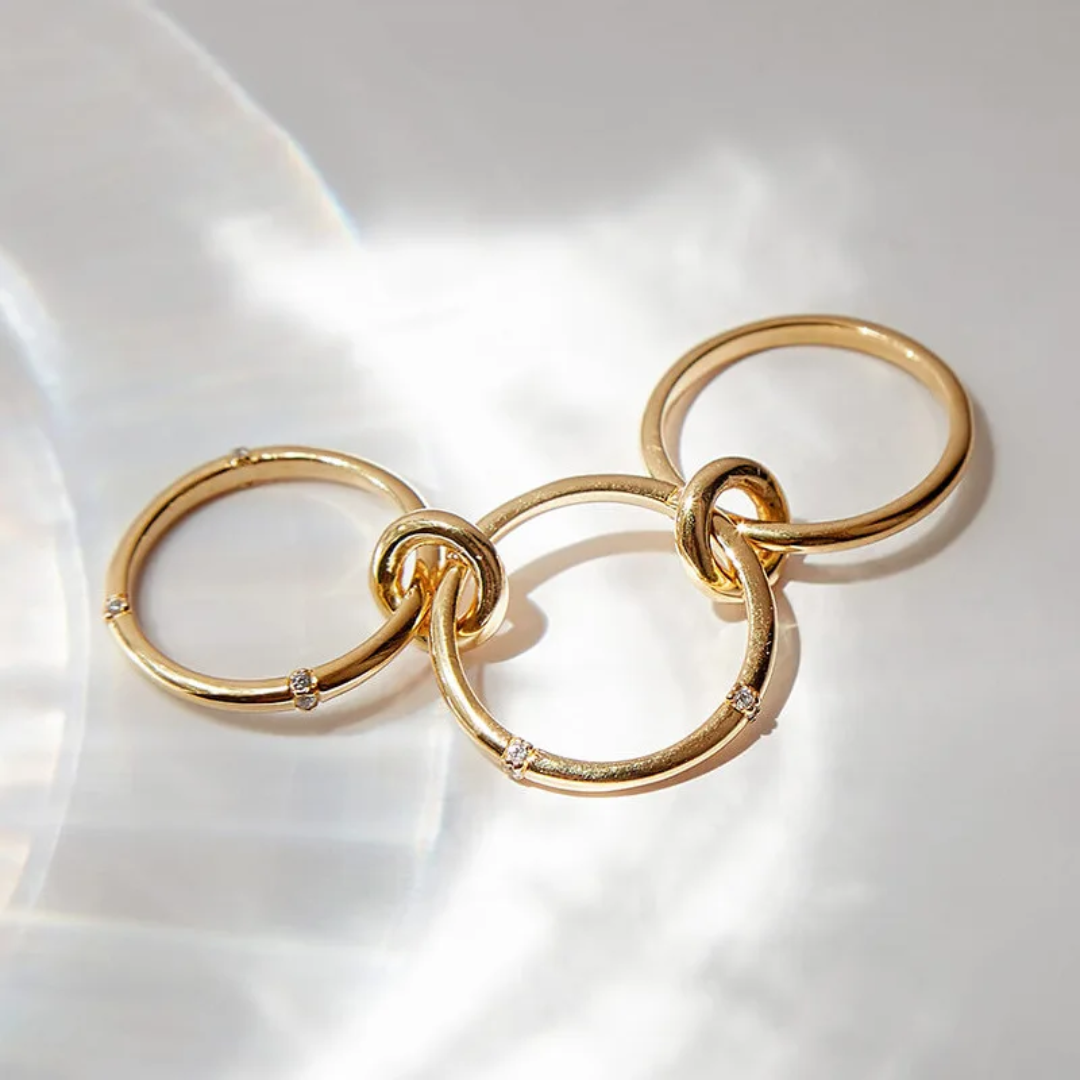 Sterling Silver Interlocking Stacked Ring Set with Studded Rondelles
