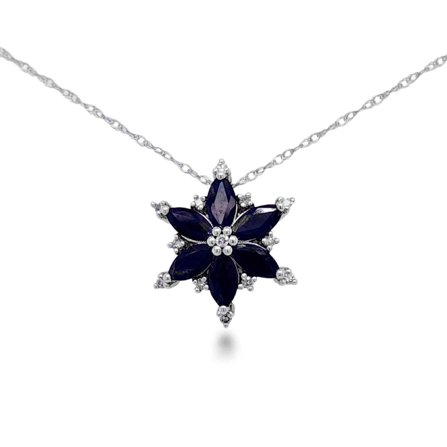 10K Gold Diamond and Sapphire Flower Necklace