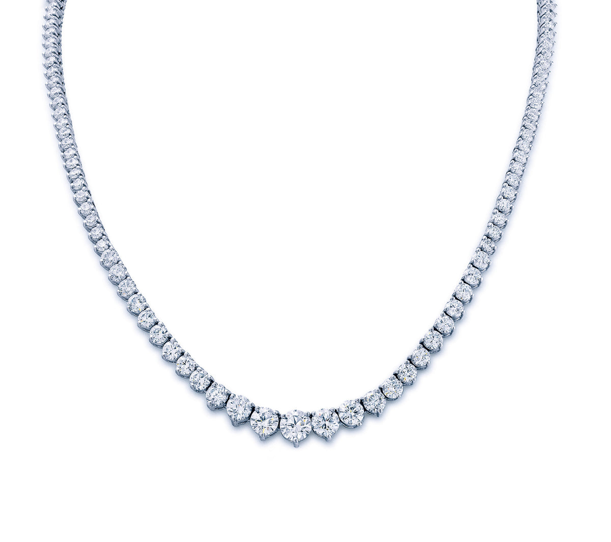 14K Three Prong Lab Grown Diamond Graduated Tennis Necklace