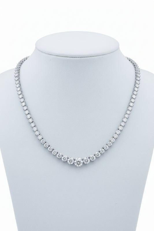 14K Three Prong Lab Grown Diamond Graduated Tennis Necklace