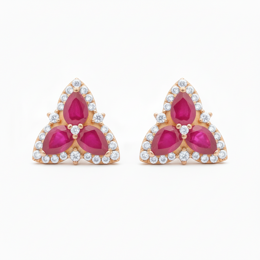 10k Gold and Ruby Triangular Stud Earrings