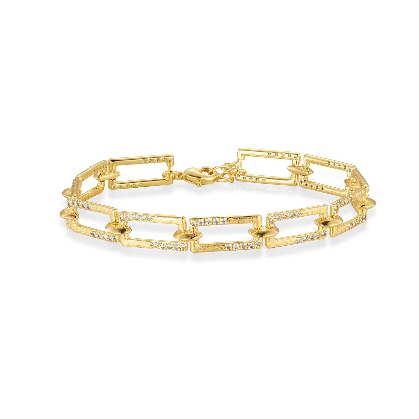 Sterling Silver Rectangular Link With CZs Bracelet