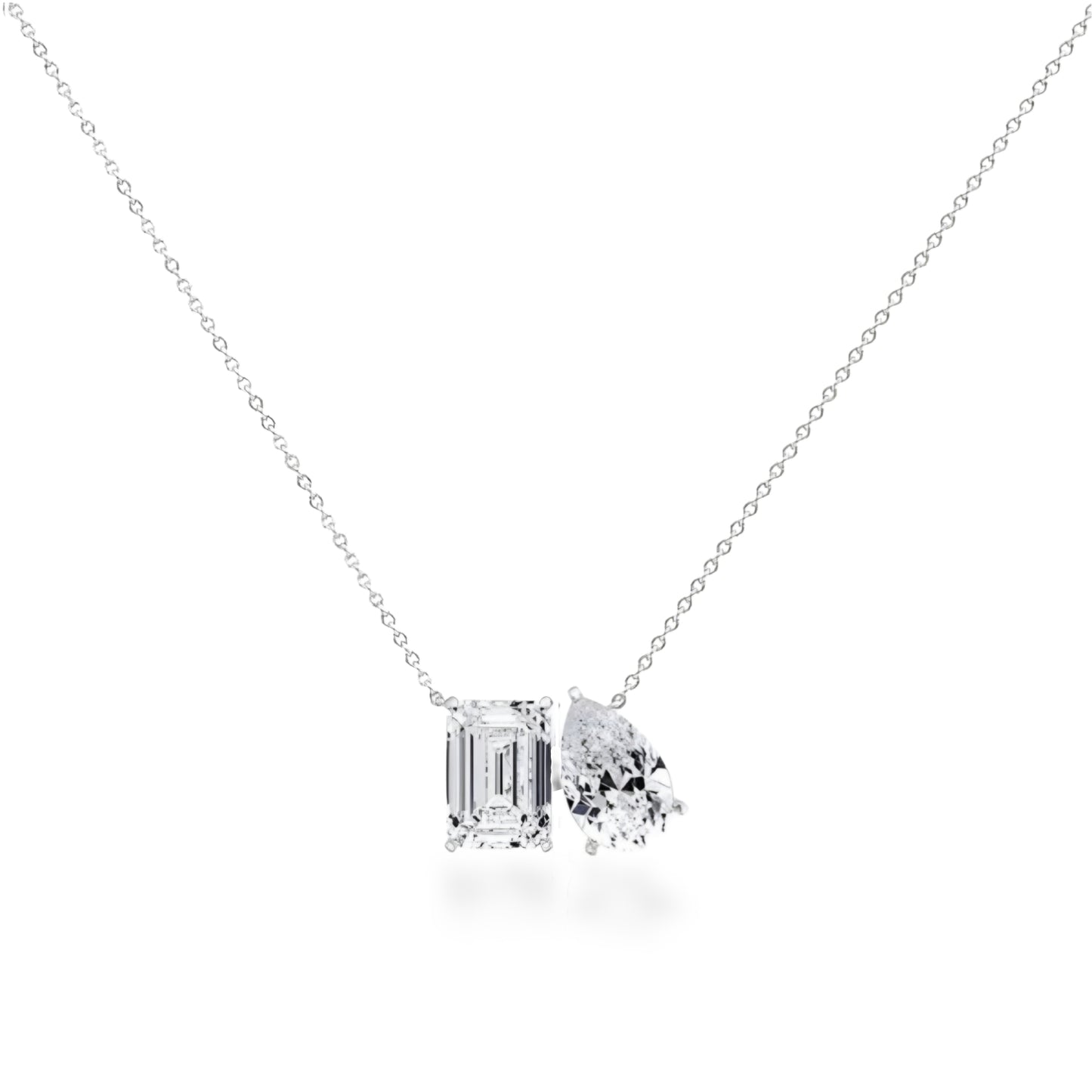 14K Emerald Cut and Pear Shaped Two Stone Lab Grown Diamond Necklace