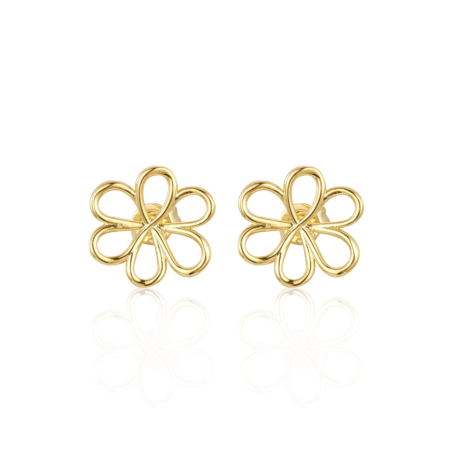 Gold-plated Surgical Steel Outline Flower Stud Earrings