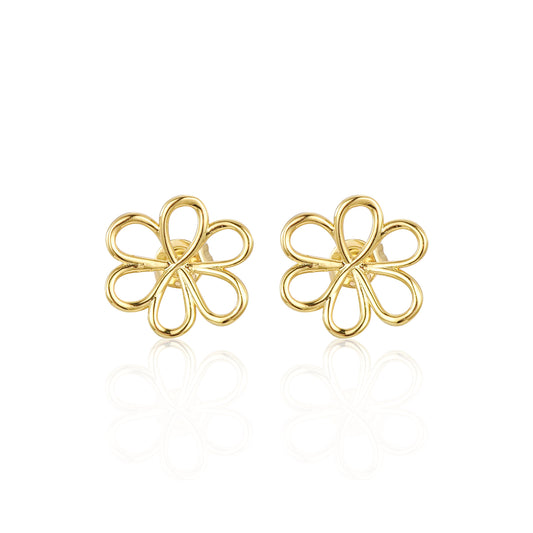 Gold-plated Surgical Steel Outline Flower Stud Earrings