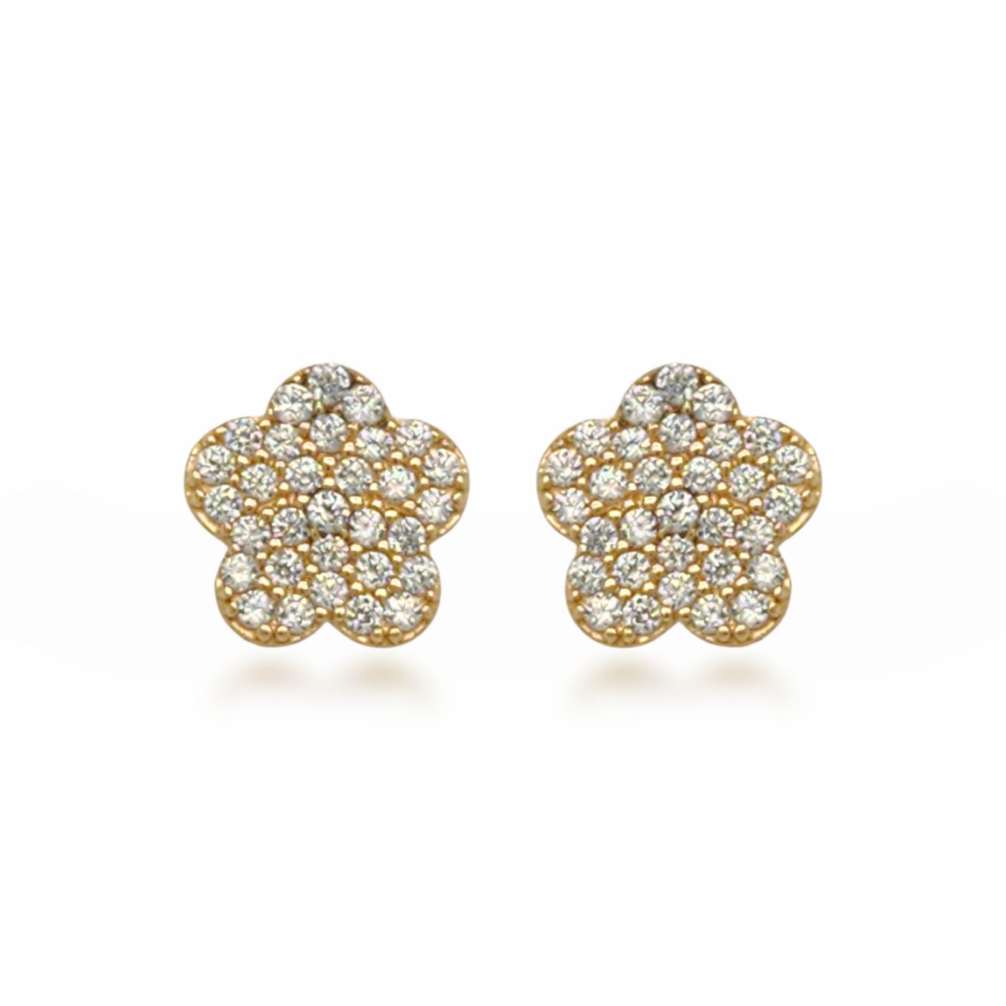 14K Gold Micropave Flower Stud Earrings