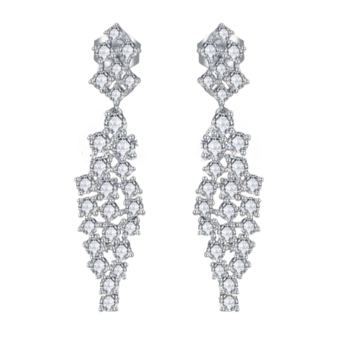 Sterling Silver Cascading Fancy Shape Dangling CZ Earring