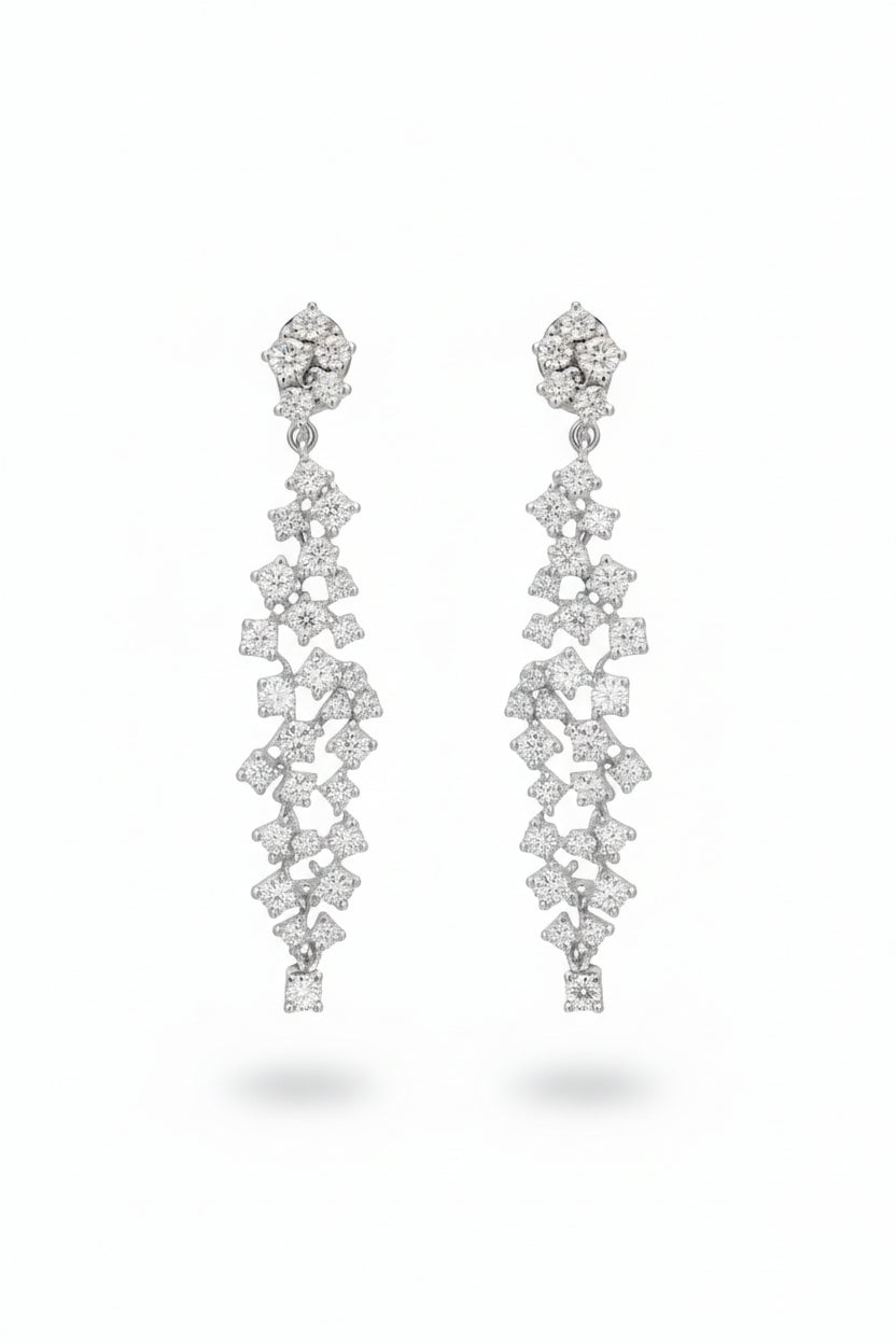 14K Gold Cascading Diamond Cluster Drop Earrings - 2.48 CTW