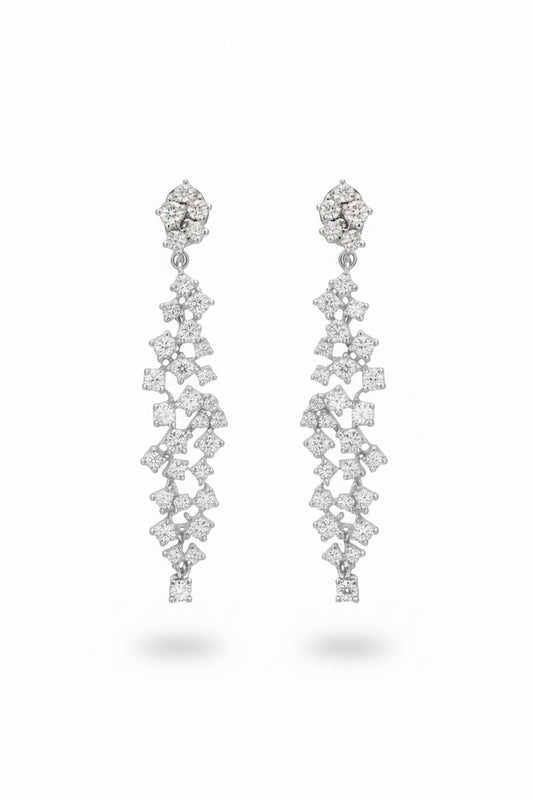 14K Gold Cascading Diamond Cluster Drop Earrings - 2.48 CTW