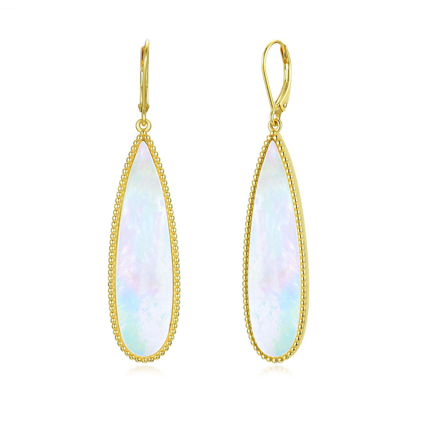 Gold Plated Sterling Silver Mother of Pearl Teardrop on Leverback Earring