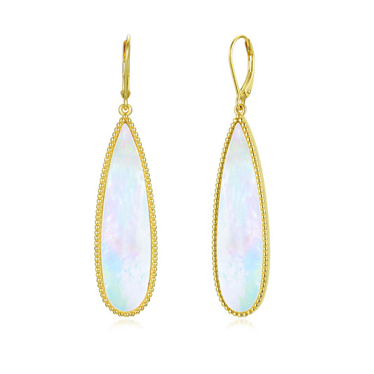 Gold Plated Sterling Silver Mother of Pearl Teardrop on Leverback Earring