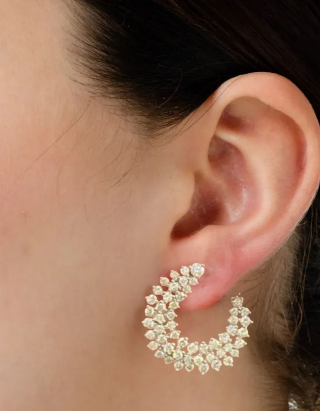 Sterling Silver 3 Row Sprinkled CZ C Shaped Side Hoop Earrings