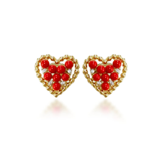 Surgical Steel Red Bead Heart Stud Earrings