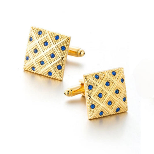 Gold-Plated Square Cufflinks with Blue Stones