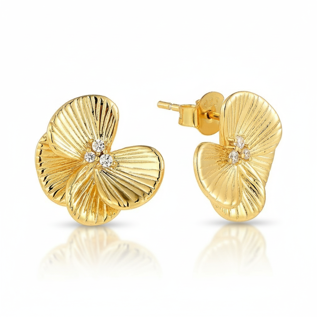 Gold-plated Sterling Silver Textured and Layered Stud Earrings