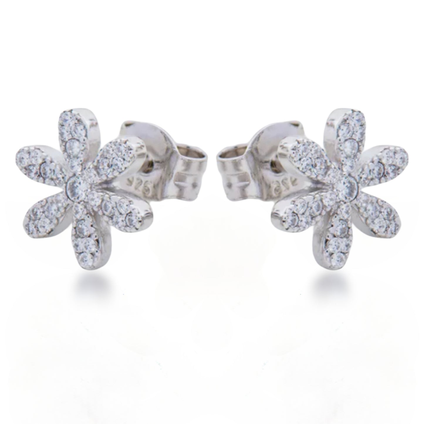 Sterling Silver Six Thin Petal Flower Stud Earrings