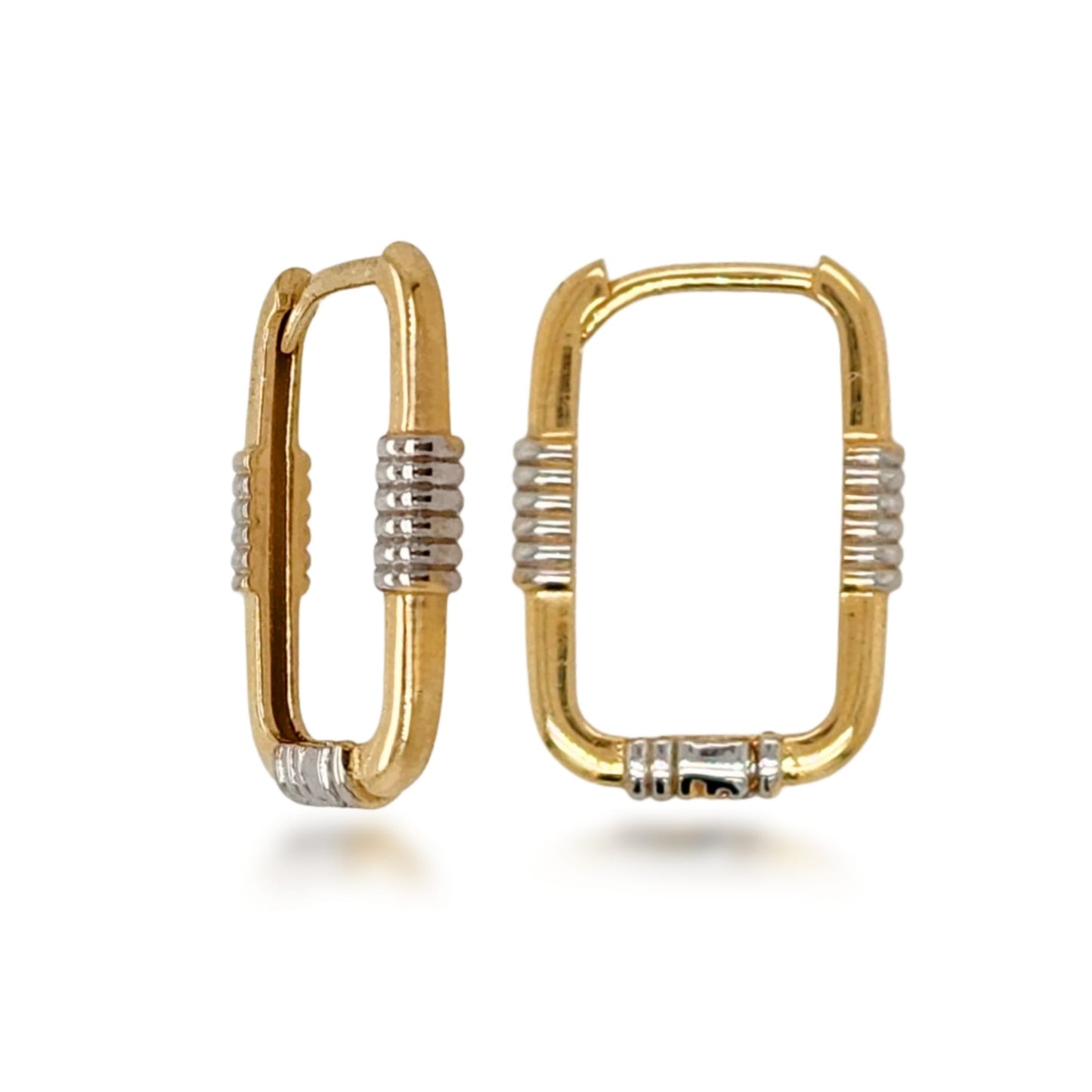 14k Gold Small Two Tone Rectangular Hoop Earrings