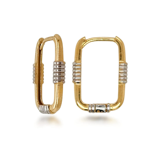 14k Gold Small Two Tone Rectangular Hoop Earrings