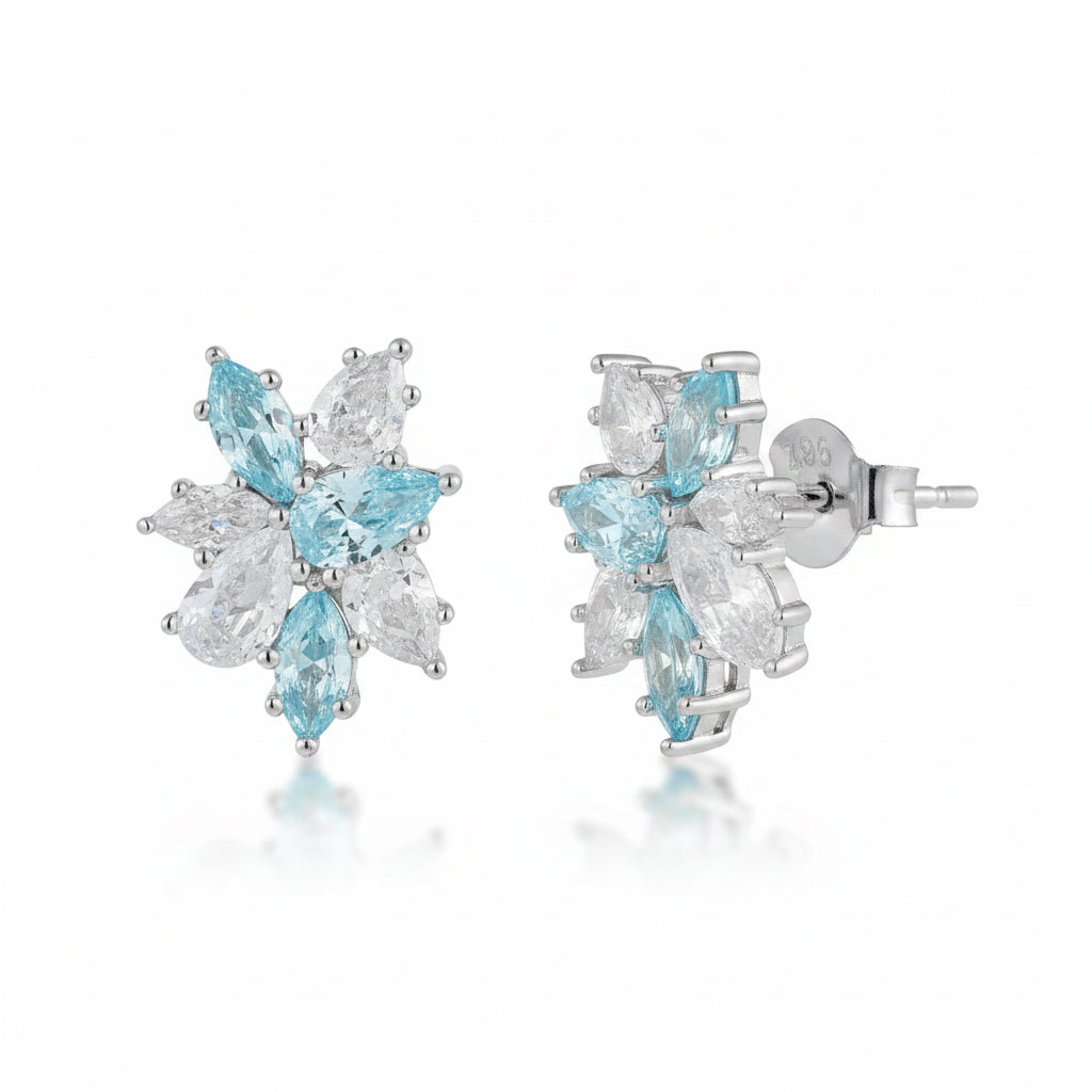 Sterling Silver Multi Shape With Light Blue CZ Stud Earrings