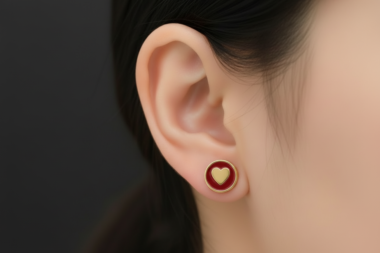 Gold-Plated Surgical Steel Enamel Heart Stud Earrings - Hypoallergenic Kids Jewelry