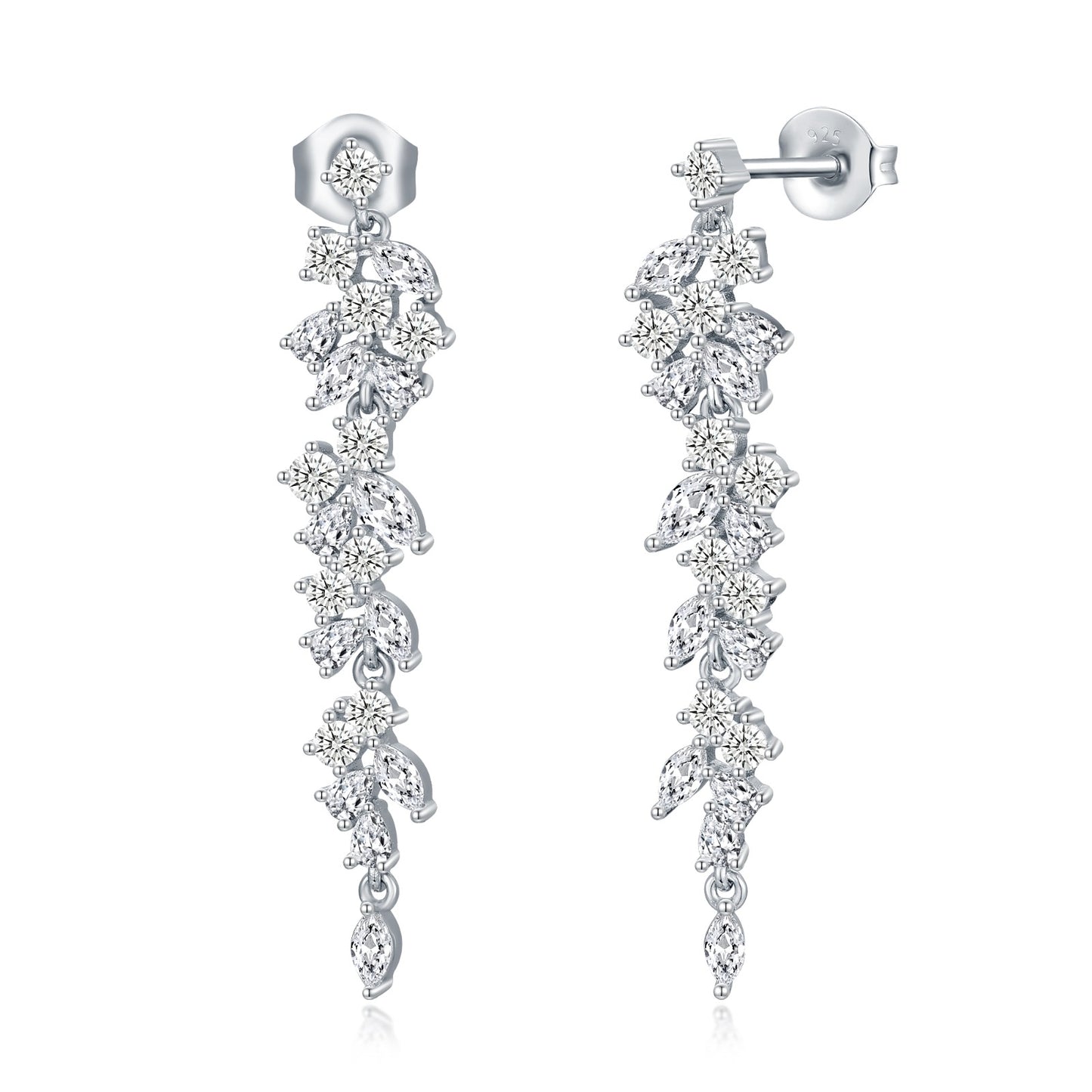 Sterling Silver Cascading Fancy Shape Thin Dangling CZ Earring