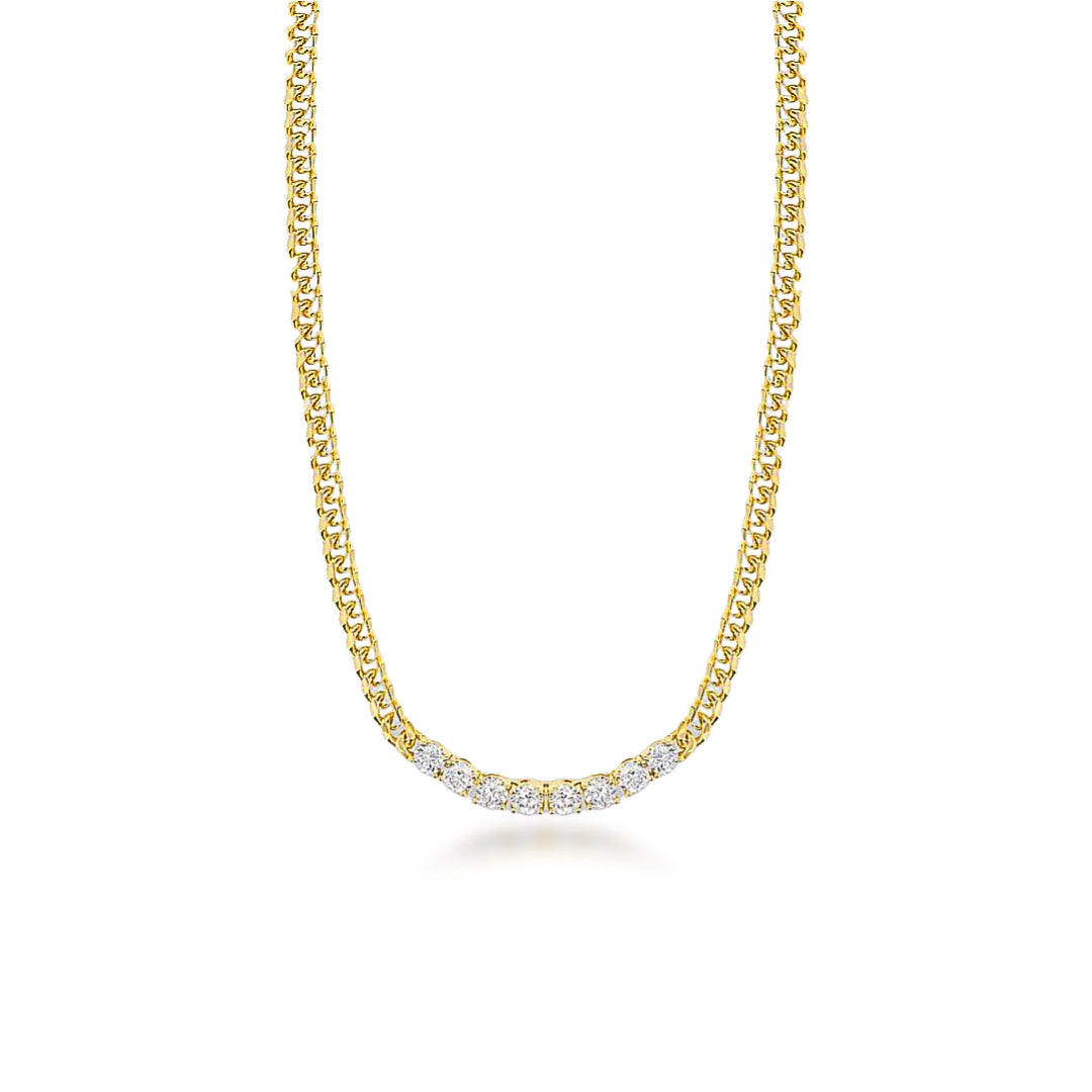 Gold-plated Sterling Silver Cuban Chain With CZ Bar Necklace