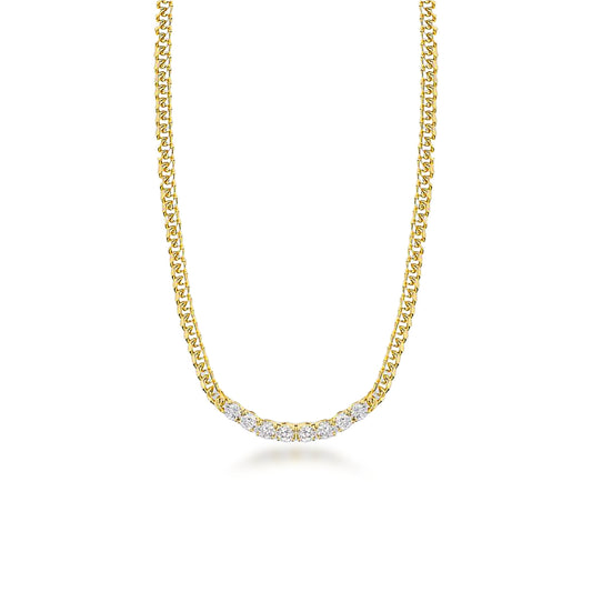Gold-plated Sterling Silver Cuban Chain With CZ Bar Necklace