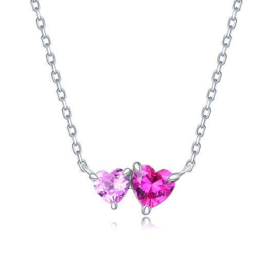 Sterling Silver Pink Double Heart Necklace