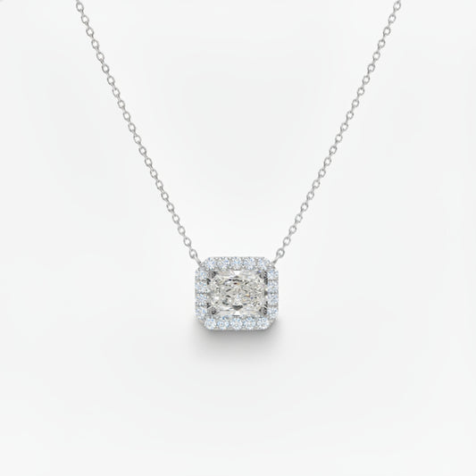 14K Radiant or Emerald Cut Halo CVD Lab Grown Diamond Necklace