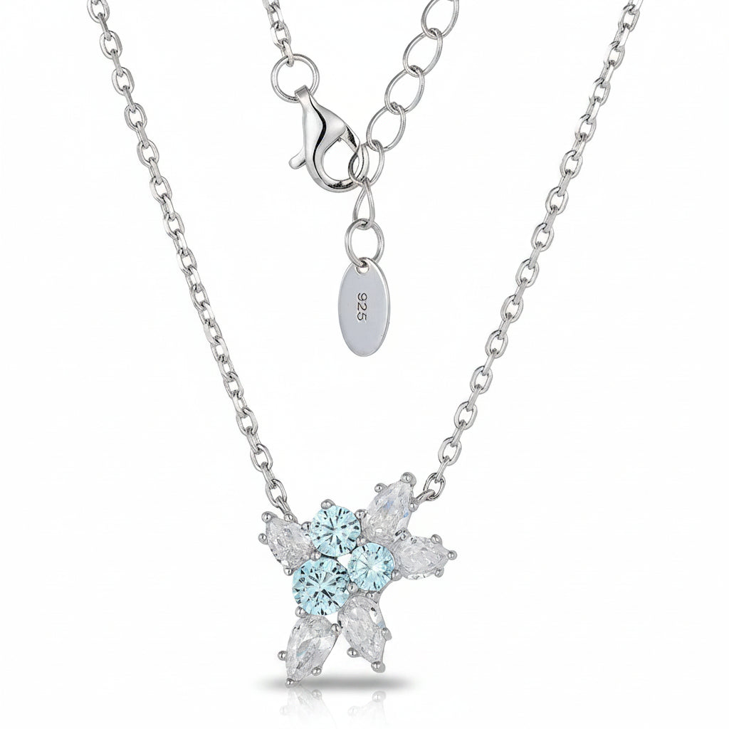 Sterling Silver Multi Shape With Clear and Light Blue CZ Necklace
