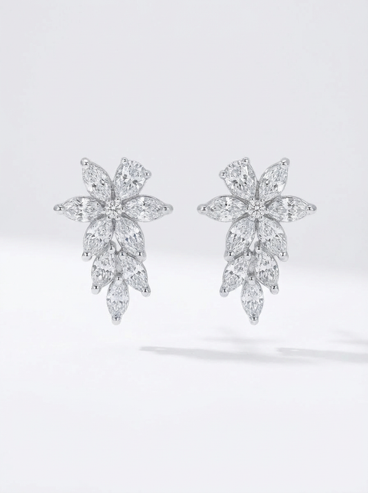 Vine-Inspired Lab-Grown Diamond Cluster Earrings 1.37ct (14k White Gold)
