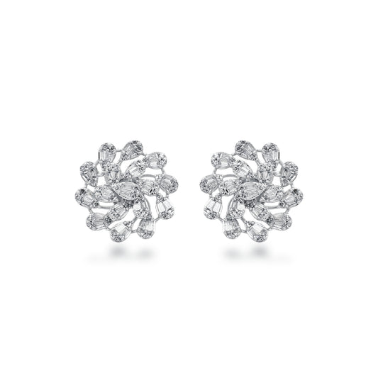 14K Gold And Diamond Flower Stud Earring