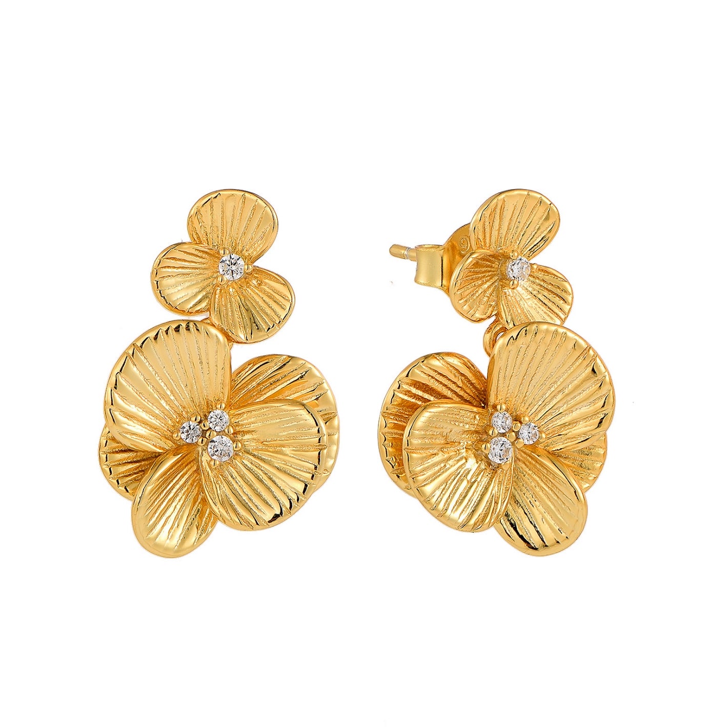 Gold-plated Sterling Silver Textured and Layered Drop Earrings