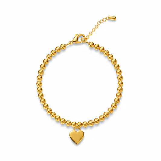 Sterling Silver Gold-Plated Balls Bracelet with Center Heart