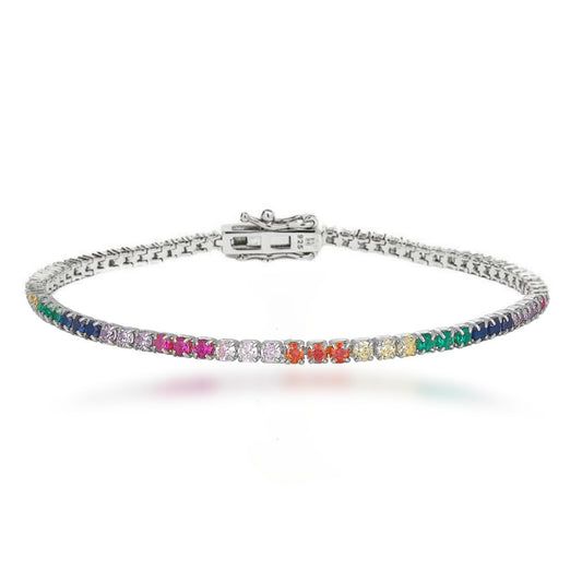 Sterling Silver Multicolor Tennis Bracelet