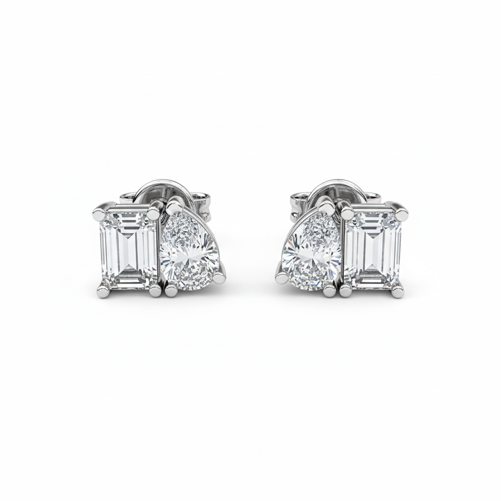 14K Gold 2.29ct CVD Diamond Toi et Moi Stud Earrings