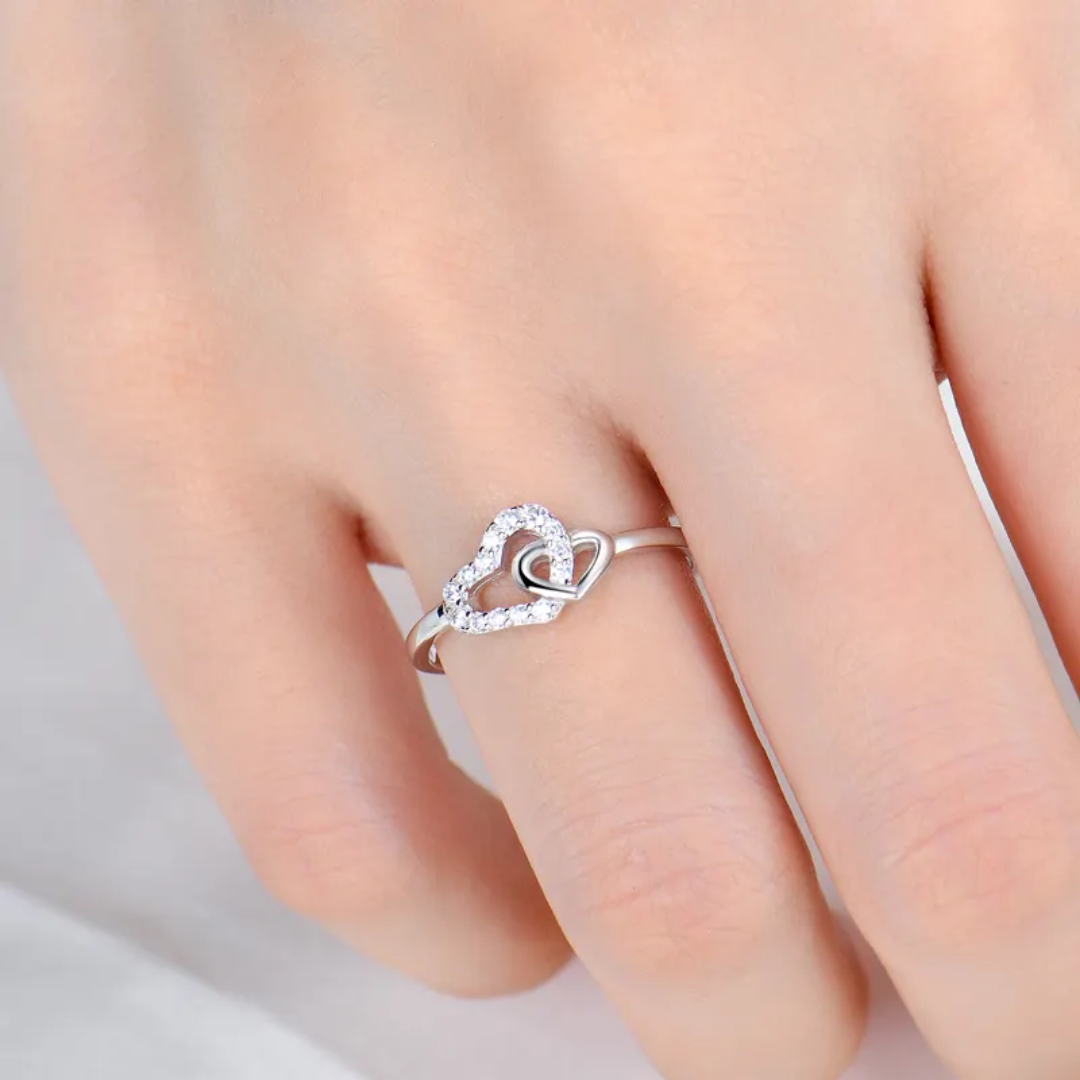 Sterling Silver Interlocking Hearts Ring