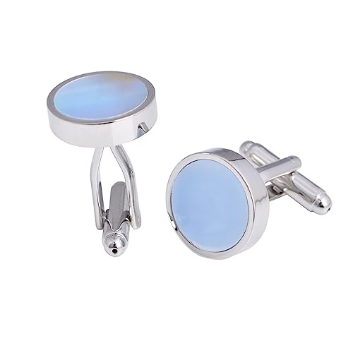 Round Pale Blue Shell Pearl Cufflinks