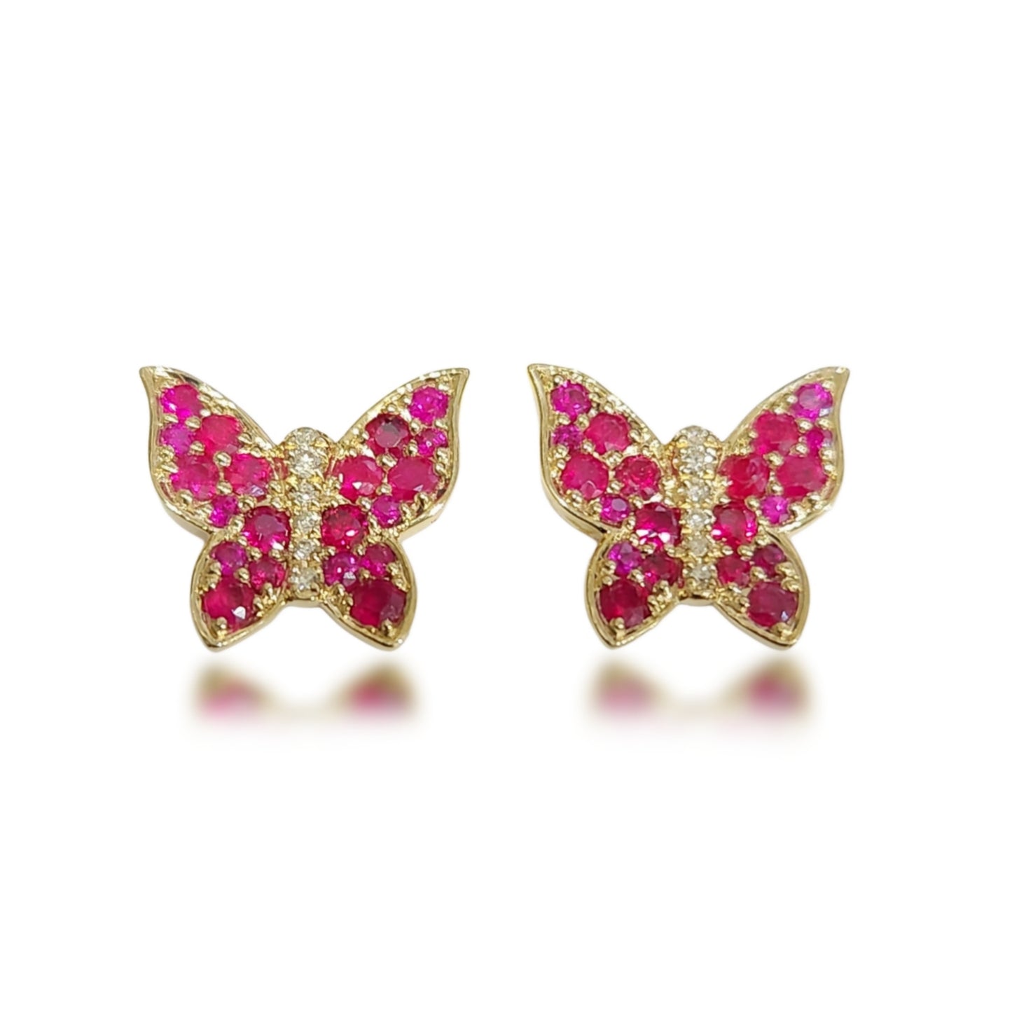 14k Gold Ruby and Diamond Butterfly Stud Earrings