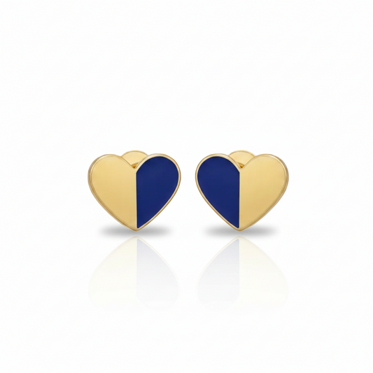Gold-Plated Surgical Steel Half Enamel Heart Stud Earrings - Hypoallergenic Kids Jewelry