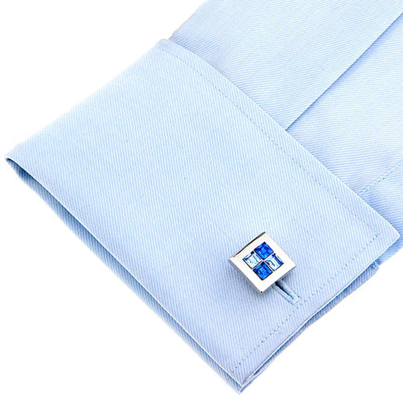 Silver Color Square Cufflinks with Square Blue Stones